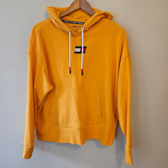 Tommy Hilfiger Women's Yellow Hoodie, Size Large Sport Logo French Terry - Picture 1 of 7